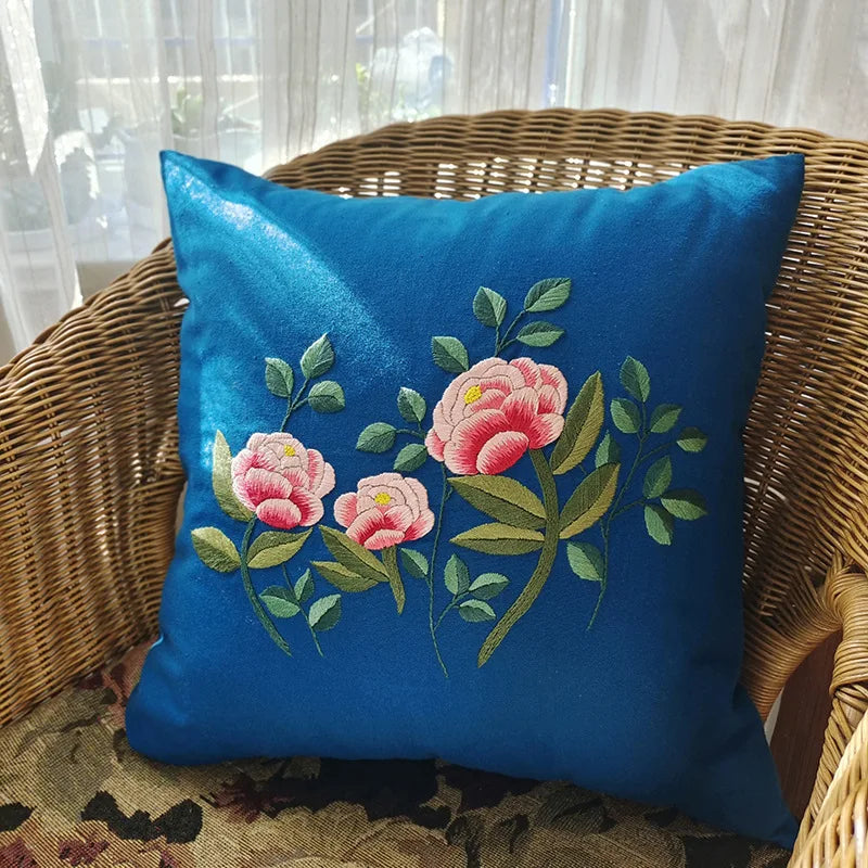 Unfinished DIY Embroidery Kit Pillow Cushion Case Flower Cross Stitch Set Needlework Handmade Sewing Art Craft Gift Home Decor