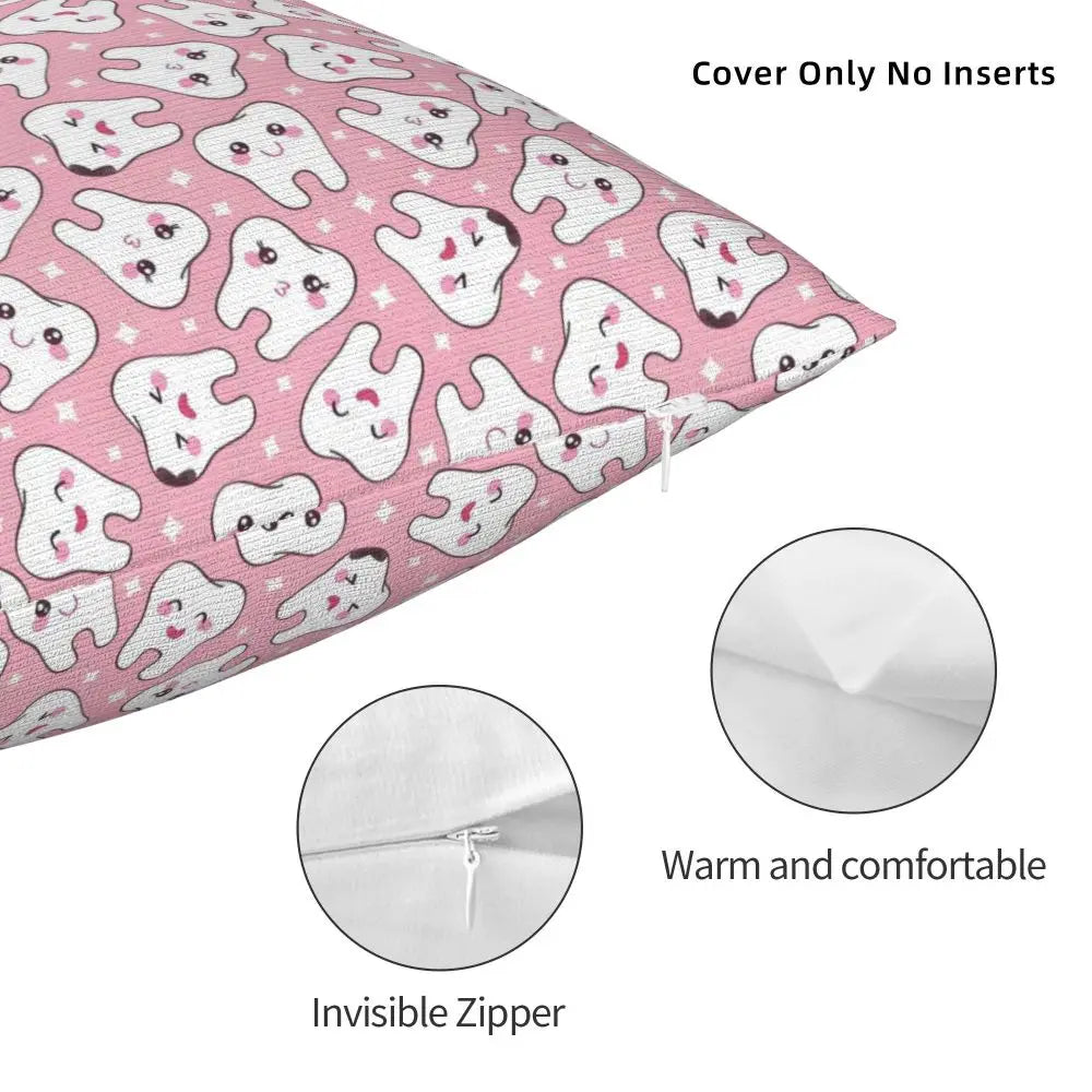 Custom Kawaii Tooth Fairy Pattern Teeth Pillow Case Care Dental Health Chair Cushion Cover Square Pillowcase