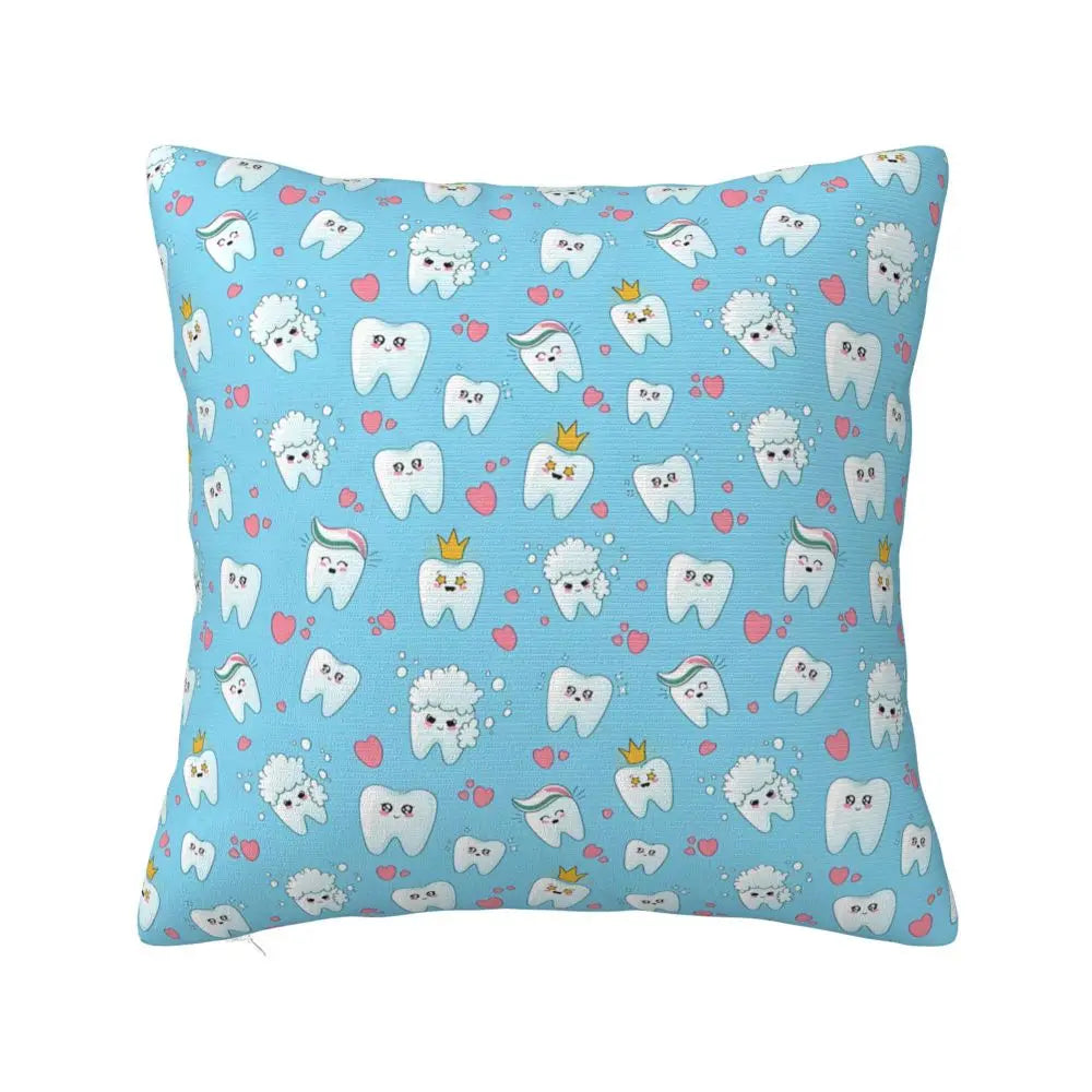 Custom Kawaii Tooth Fairy Pattern Teeth Pillow Case Care Dental Health Chair Cushion Cover Square Pillowcase