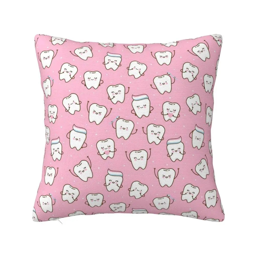 Custom Kawaii Tooth Fairy Pattern Teeth Pillow Case Care Dental Health Chair Cushion Cover Square Pillowcase