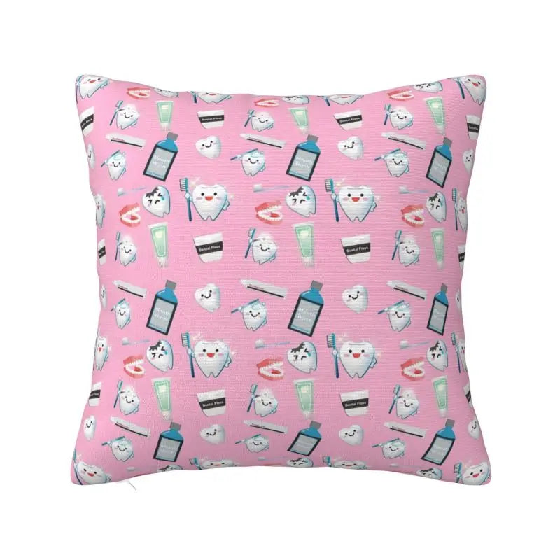 Custom Kawaii Tooth Fairy Pattern Teeth Pillow Case Care Dental Health Chair Cushion Cover Square Pillowcase