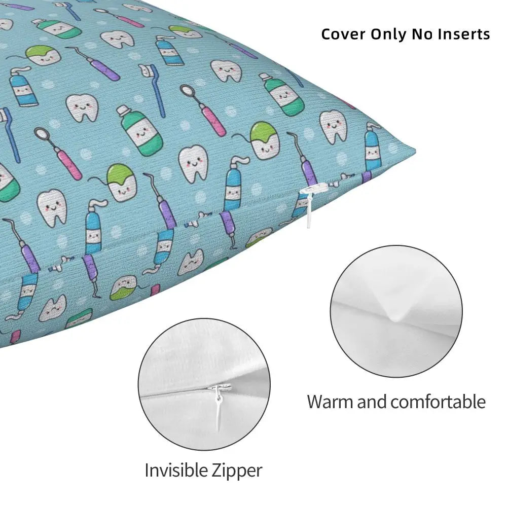 Custom Kawaii Tooth Fairy Pattern Teeth Pillow Case Care Dental Health Chair Cushion Cover Square Pillowcase