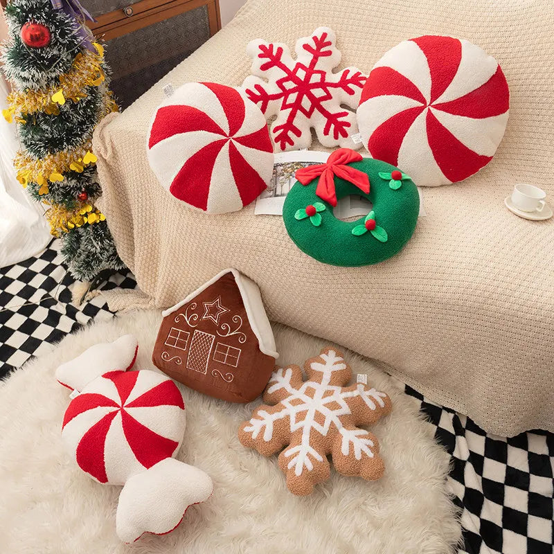 New Christmas Pillow Plush Plush Toys Christmas Snowhouse Candy Cushion Creative Snowflakes Flower Wreath Decoration Gift