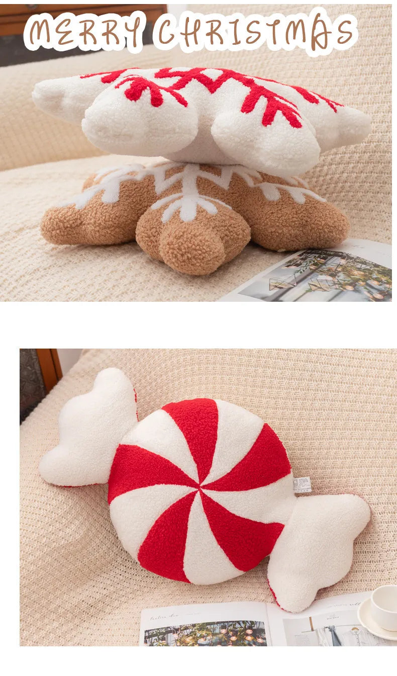 New Christmas Pillow Plush Plush Toys Christmas Snowhouse Candy Cushion Creative Snowflakes Flower Wreath Decoration Gift