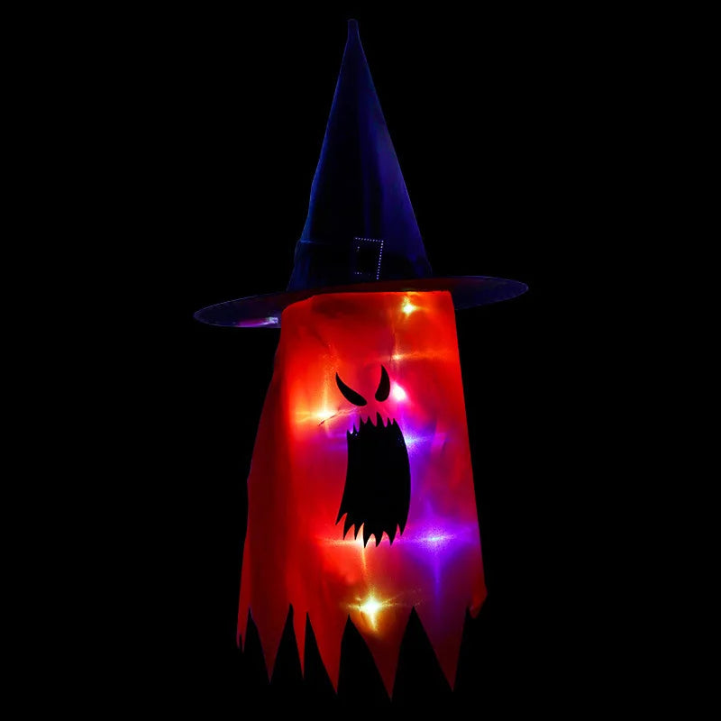 LED Halloween Decoration Flashing Light Gypsophila Ghost Festival Dress Up Glowing Wizard Ghost Hat Lamp Decor Hanging Lantern