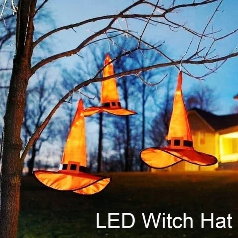 Halloween Decoration Outdoor Hanging Lighted Glowing Witch Hat Lights String Battery  Outdoor Yard Tree Decorations