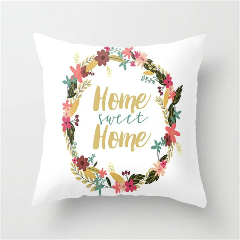 Flower Letter Printed Cushion Cover