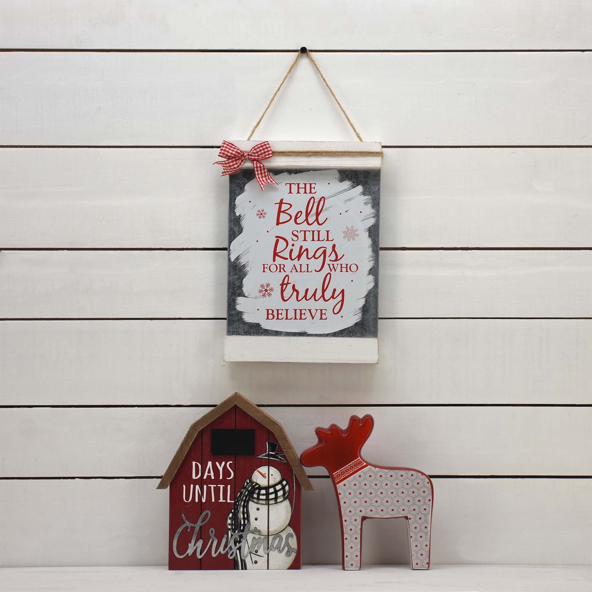 Wood and Metal Christmas Hanging Sign-The Bell Still Rings