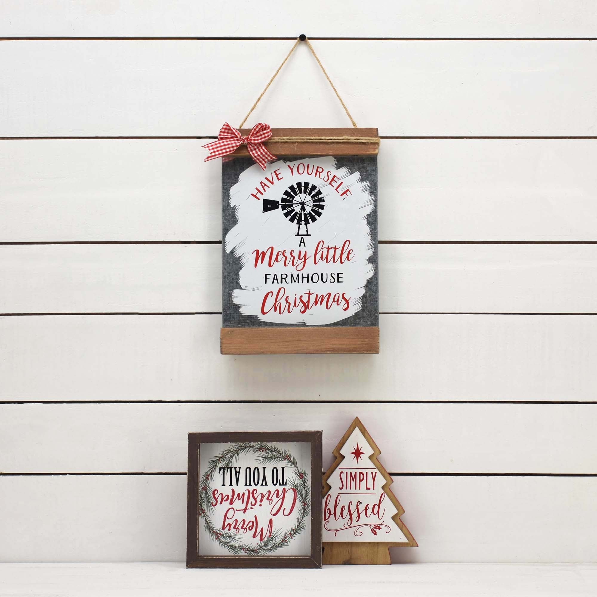 Wood and Metal Hanging Sign- A Merry Little Christmas