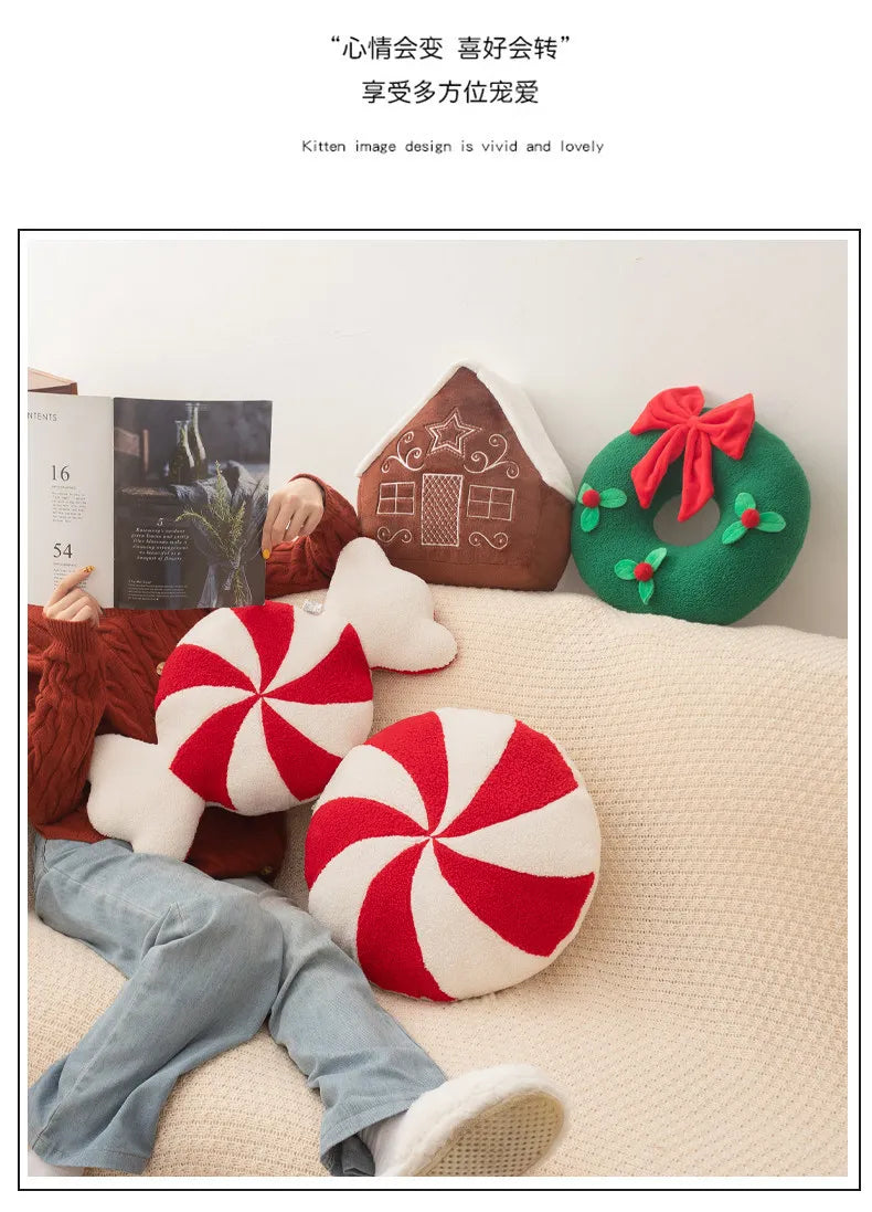 New Christmas Pillow Plush Plush Toys Christmas Snowhouse Candy Cushion Creative Snowflakes Flower Wreath Decoration Gift