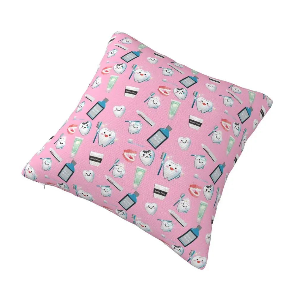 Custom Kawaii Tooth Fairy Pattern Teeth Pillow Case Care Dental Health Chair Cushion Cover Square Pillowcase