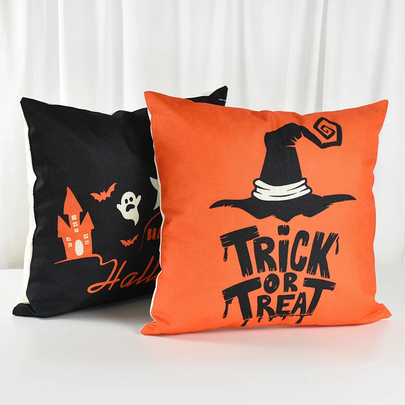 Halloween Ghost & Pumpkin Cushion Cover