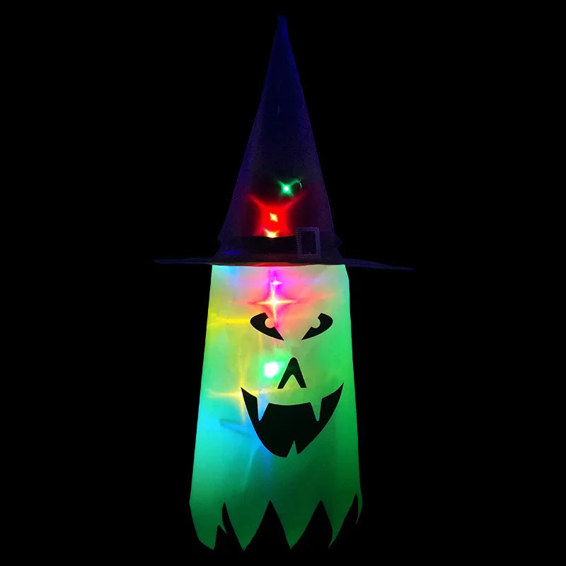 LED Halloween Decoration Flashing Light Gypsophila Ghost Festival Dress Up Glowing Wizard Ghost Hat Lamp Decor Hanging Lantern