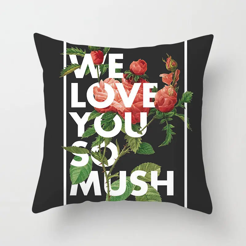 Flower Letter Printed Cushion Cover