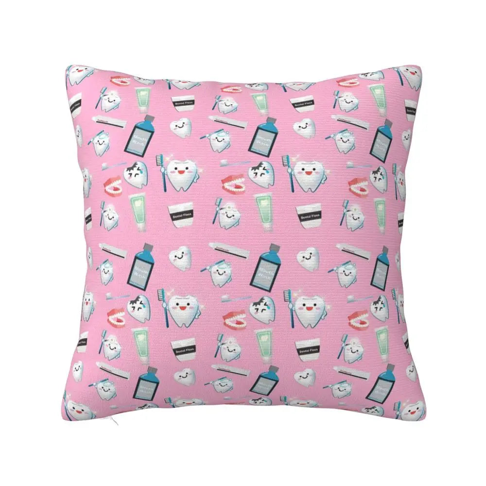 Custom Kawaii Tooth Fairy Pattern Teeth Pillow Case Care Dental Health Chair Cushion Cover Square Pillowcase