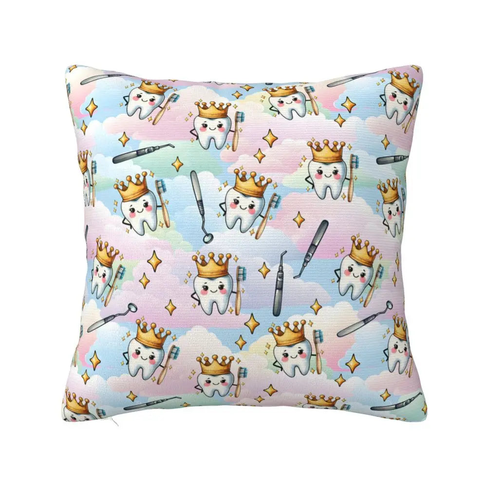 Custom Kawaii Tooth Fairy Pattern Teeth Pillow Case Care Dental Health Chair Cushion Cover Square Pillowcase