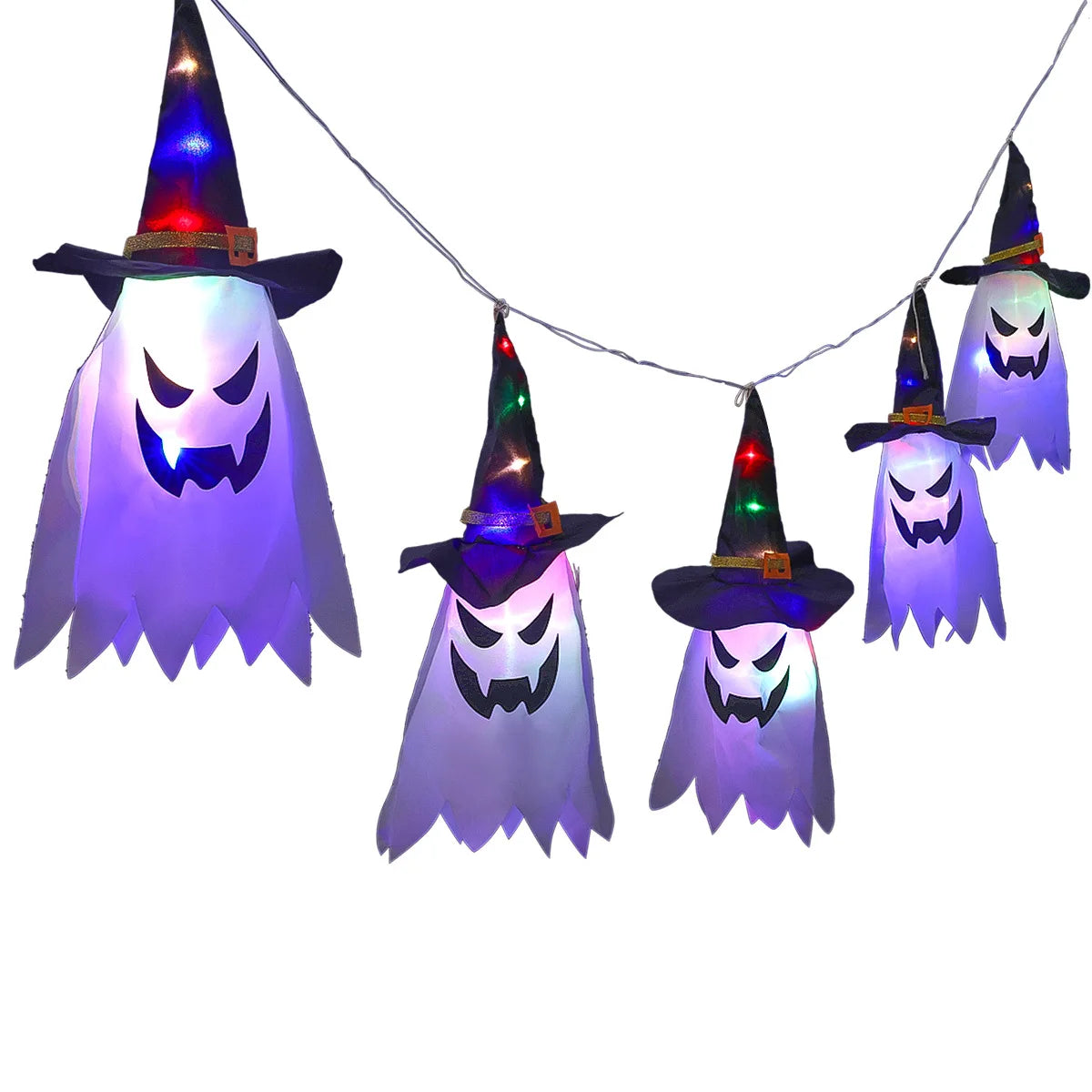 LED Halloween Decoration Flashing Light Gypsophila Ghost Festival Dress Up Glowing Wizard Ghost Hat Lamp Decor Hanging Lantern