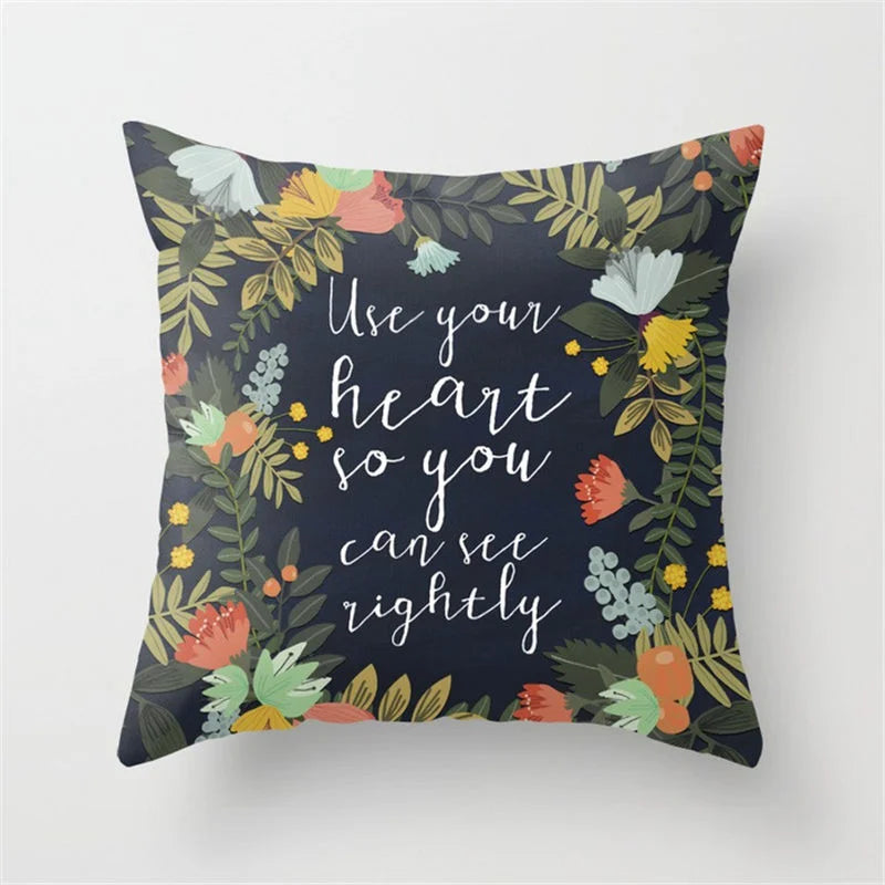 Flower Letter Printed Cushion Cover