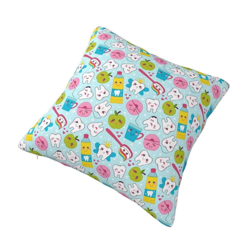 Custom Kawaii Tooth Fairy Pattern Teeth Pillow Case Care Dental Health Chair Cushion Cover Square Pillowcase