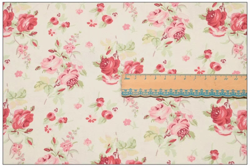 Rose Flower Print Fabric, 100% Cotton, Handmade DIY Bag, Pillow, Back Cushion, Sewing Tissue, CR-1939