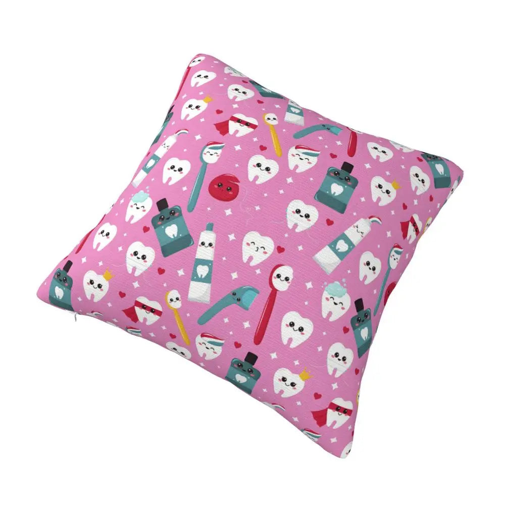 Custom Kawaii Tooth Fairy Pattern Teeth Pillow Case Care Dental Health Chair Cushion Cover Square Pillowcase