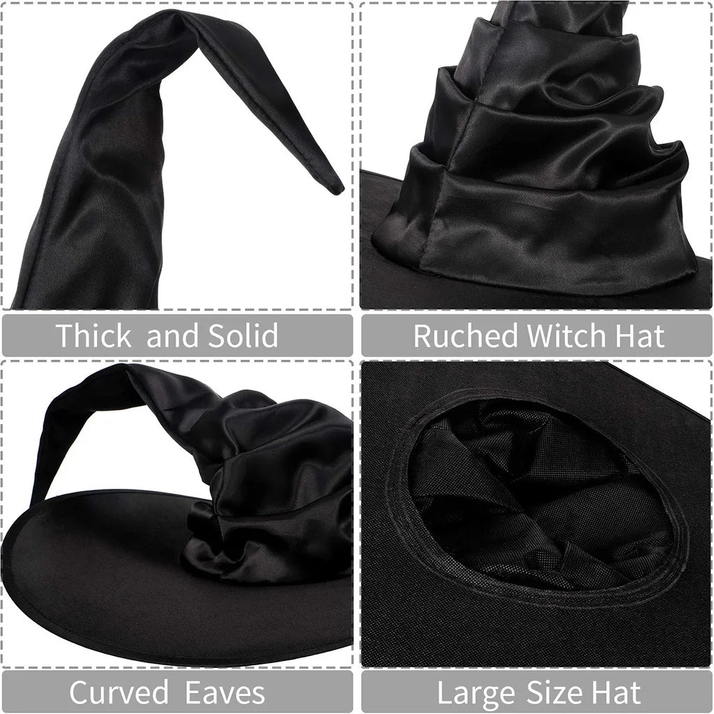 Halloween Folds Witch Wizard Black Hat Party Cosplay Costume Headgear Devil Cap Props Decoration Supplies for Adult Women Men