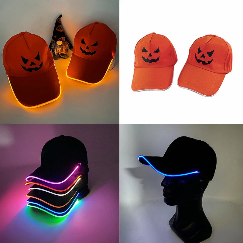 LED Light up Baseball Hat Flashing Glow Rave Party Cap Halloween trick or treat funny Pumpkin hat for man women cosplay costume