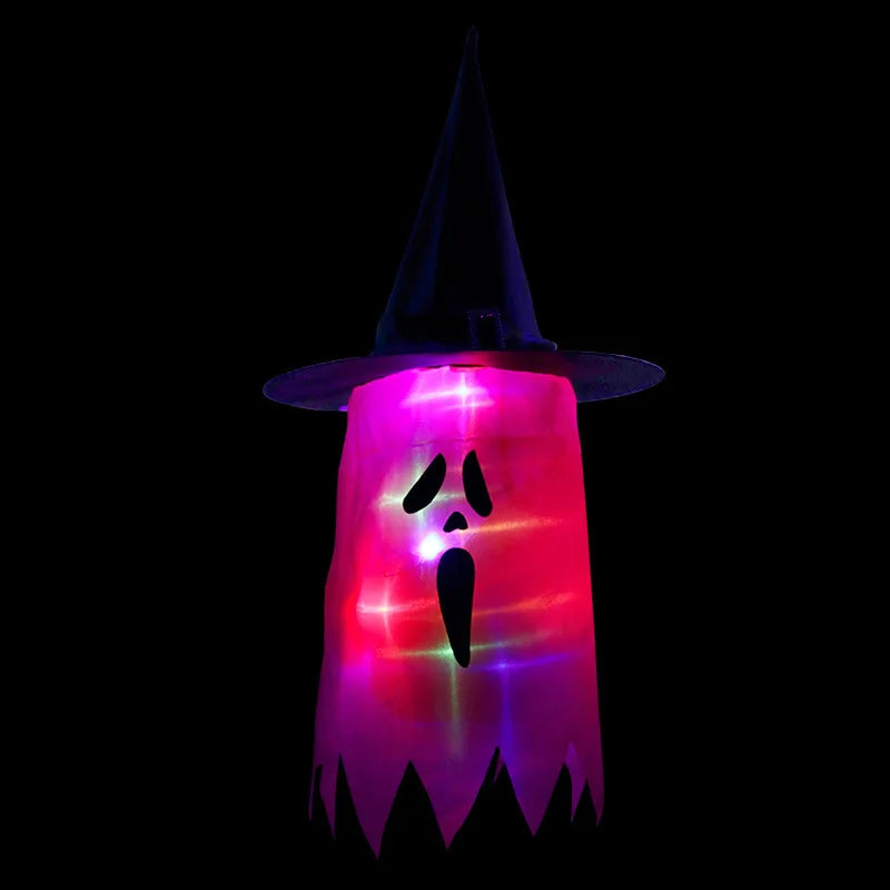 LED Halloween Decoration Flashing Light Gypsophila Ghost Festival Dress Up Glowing Wizard Ghost Hat Lamp Decor Hanging Lantern