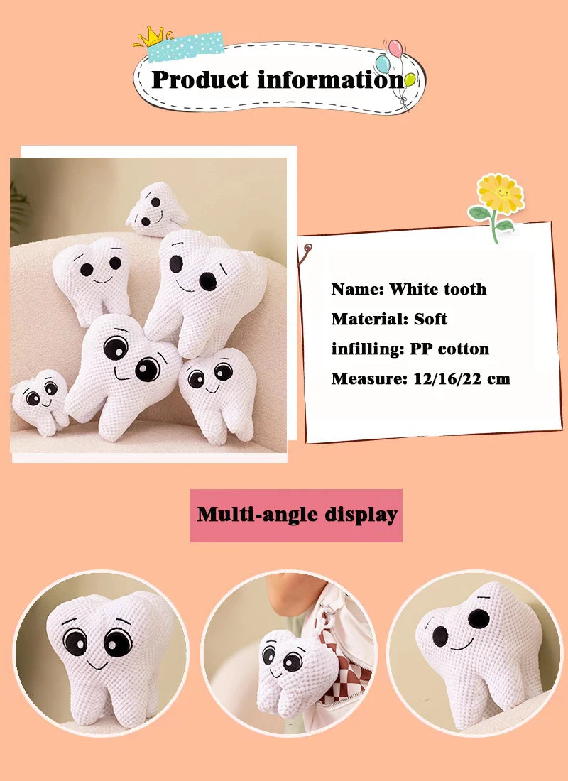 Cute imitation tooth plush toy cute white tooth plush soft pillow funny sofa cushion decoration children's gifts