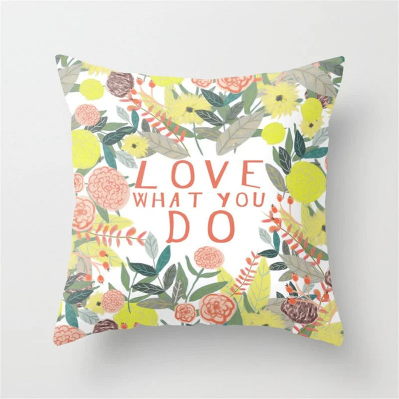 Flower Letter Printed Cushion Cover