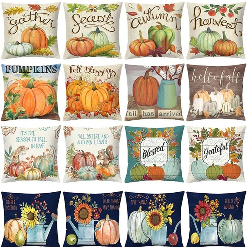 Halloween Pumpkin Linen Cushion Cover