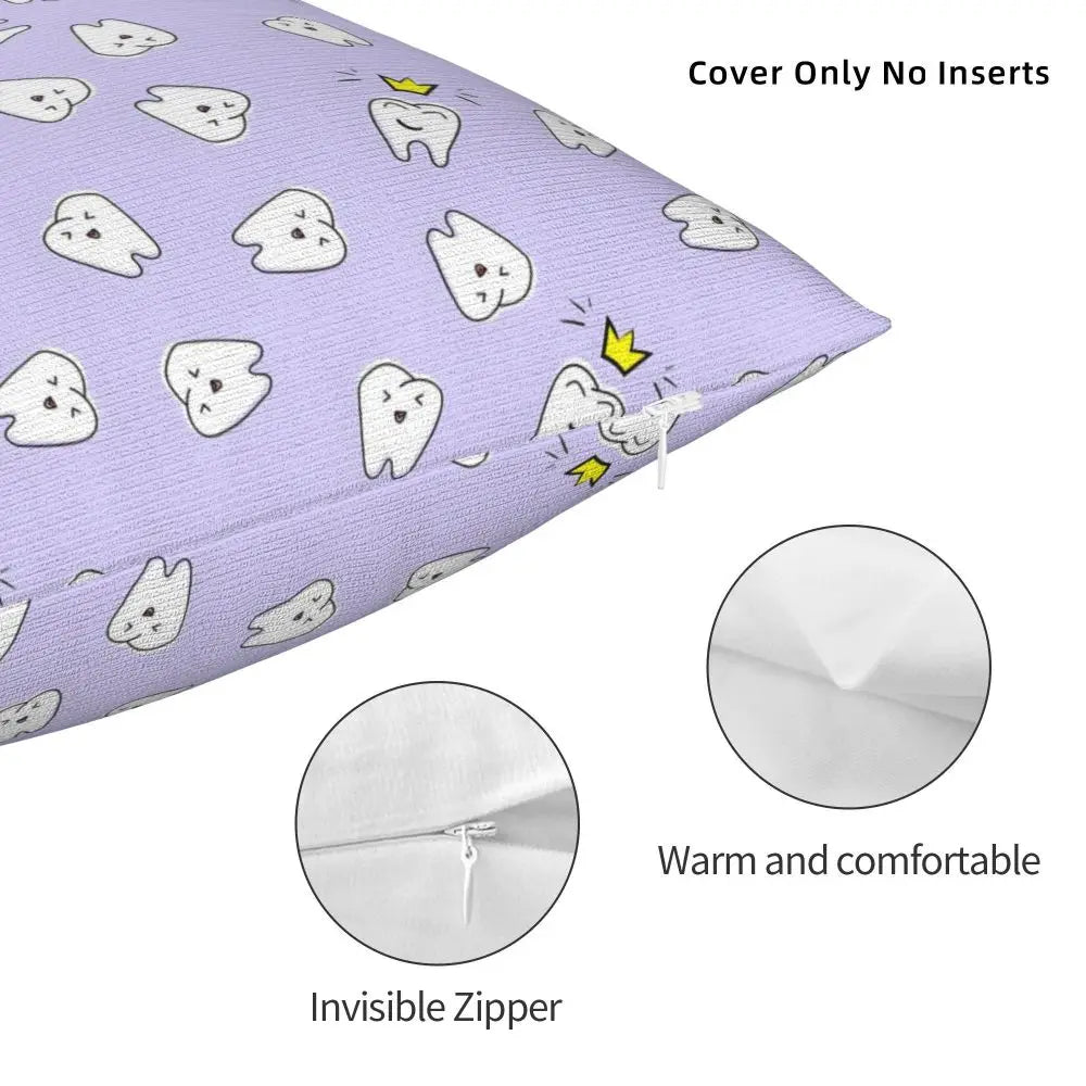 Custom Kawaii Tooth Fairy Pattern Teeth Pillow Case Care Dental Health Chair Cushion Cover Square Pillowcase