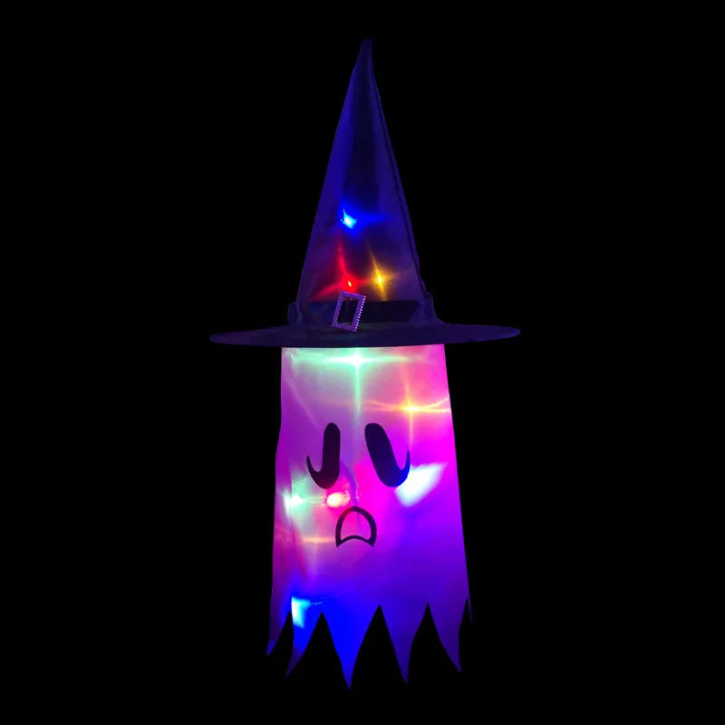 LED Halloween Decoration Flashing Light Gypsophila Ghost Festival Dress Up Glowing Wizard Ghost Hat Lamp Decor Hanging Lantern