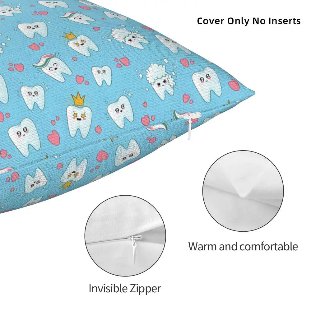 Custom Kawaii Tooth Fairy Pattern Teeth Pillow Case Care Dental Health Chair Cushion Cover Square Pillowcase