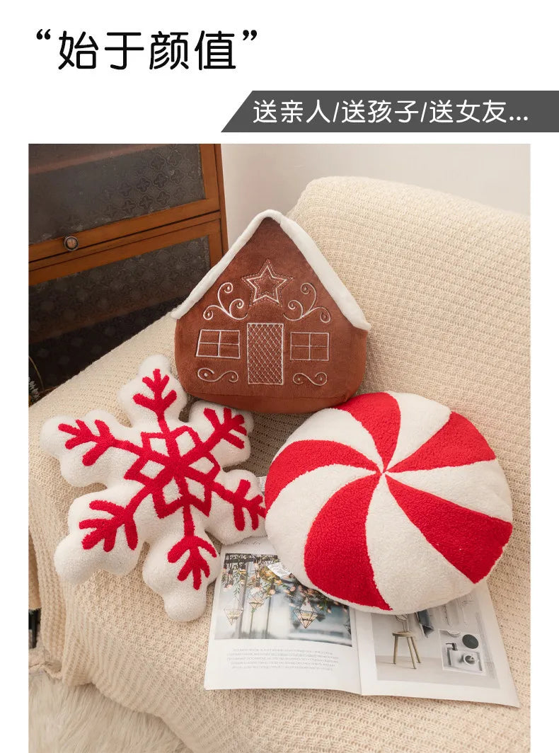 New Christmas Pillow Plush Plush Toys Christmas Snowhouse Candy Cushion Creative Snowflakes Flower Wreath Decoration Gift