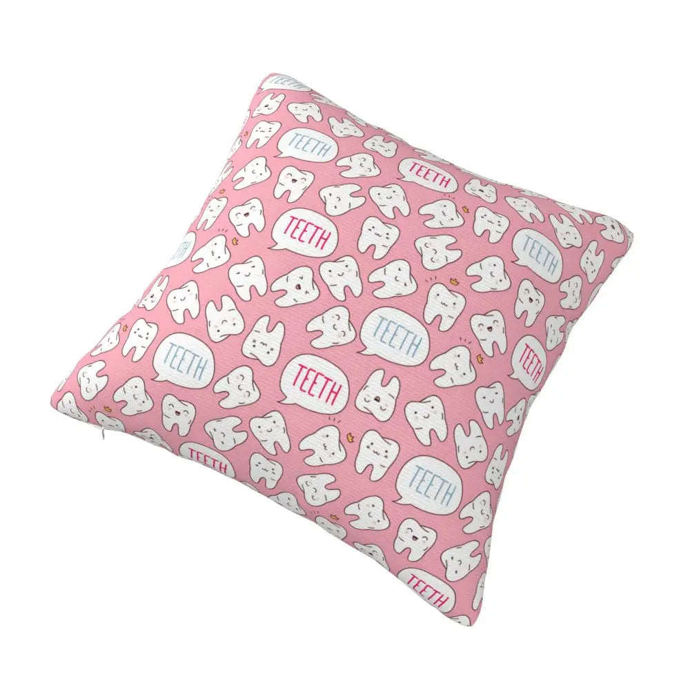 Custom Kawaii Tooth Fairy Pattern Teeth Pillow Case Care Dental Health Chair Cushion Cover Square Pillowcase