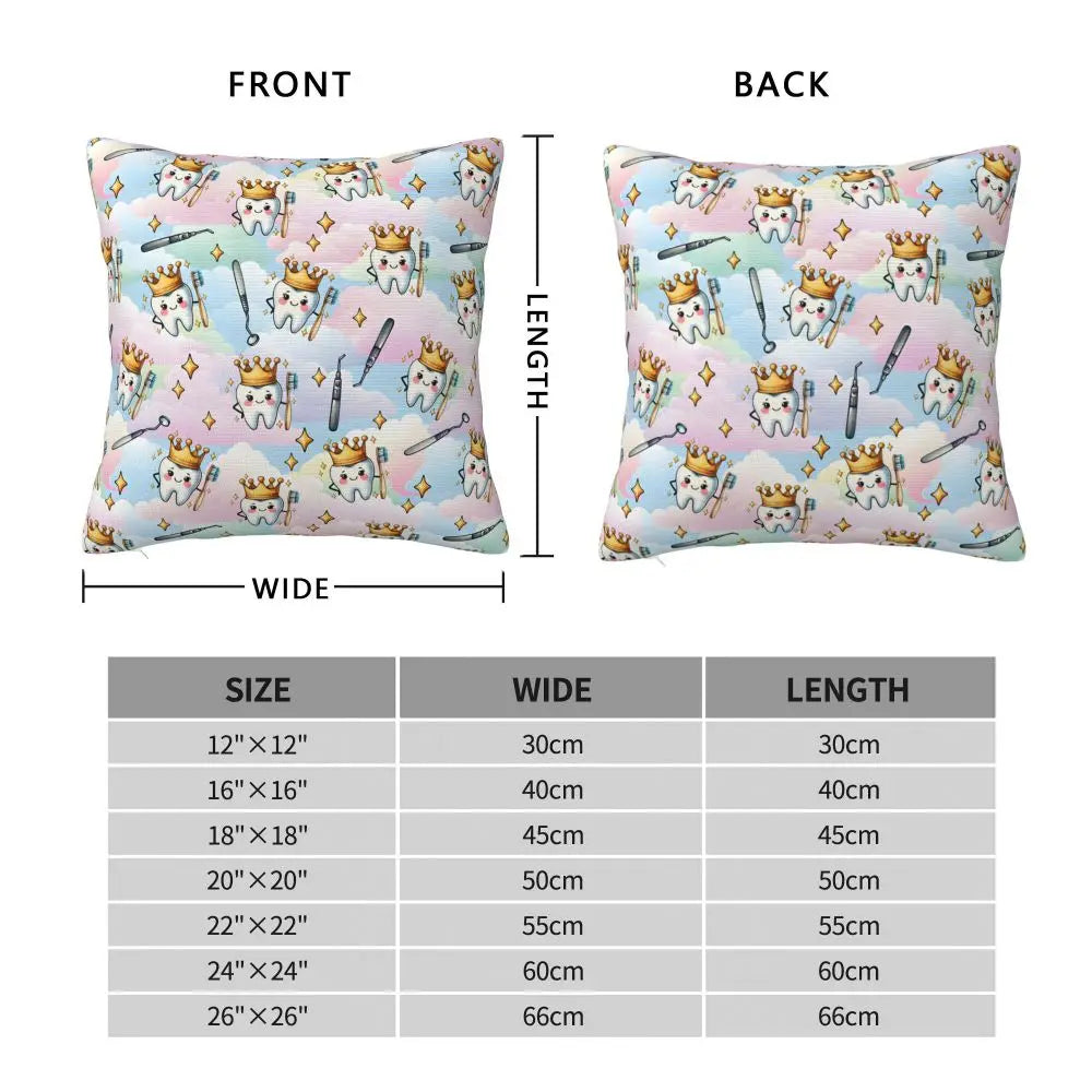 Custom Kawaii Tooth Fairy Pattern Teeth Pillow Case Care Dental Health Chair Cushion Cover Square Pillowcase