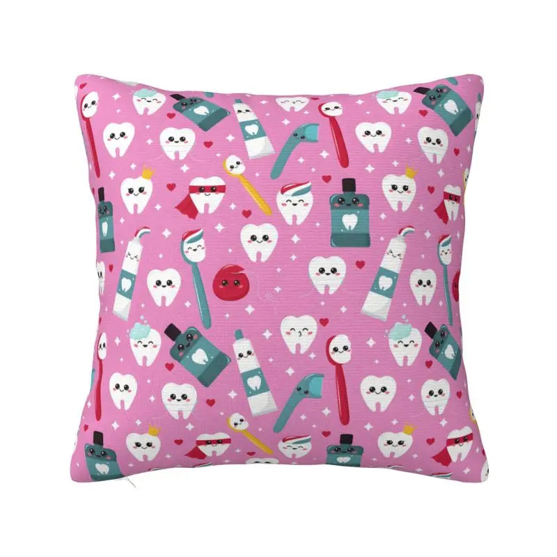 Custom Kawaii Tooth Fairy Pattern Teeth Pillow Case Care Dental Health Chair Cushion Cover Square Pillowcase