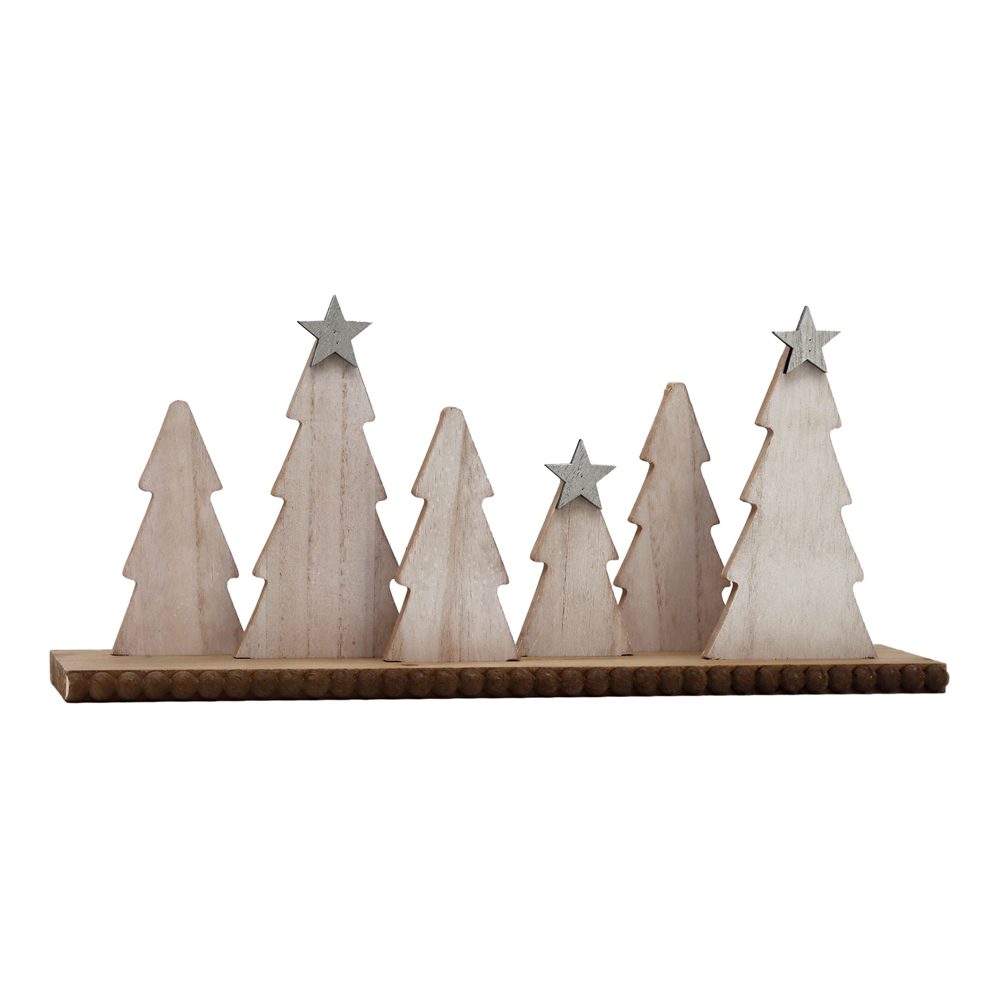 Wooden Christmas Tree with Sliver Star and Wood Base