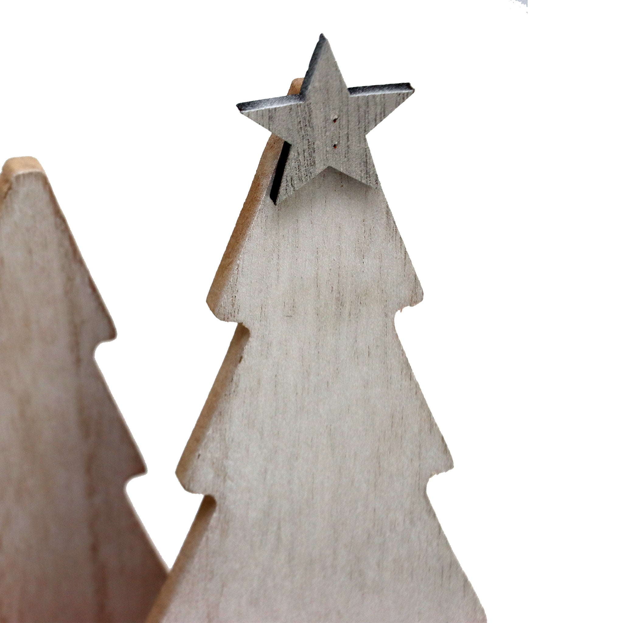 Wooden Christmas Tree with Sliver Star and Wood Base