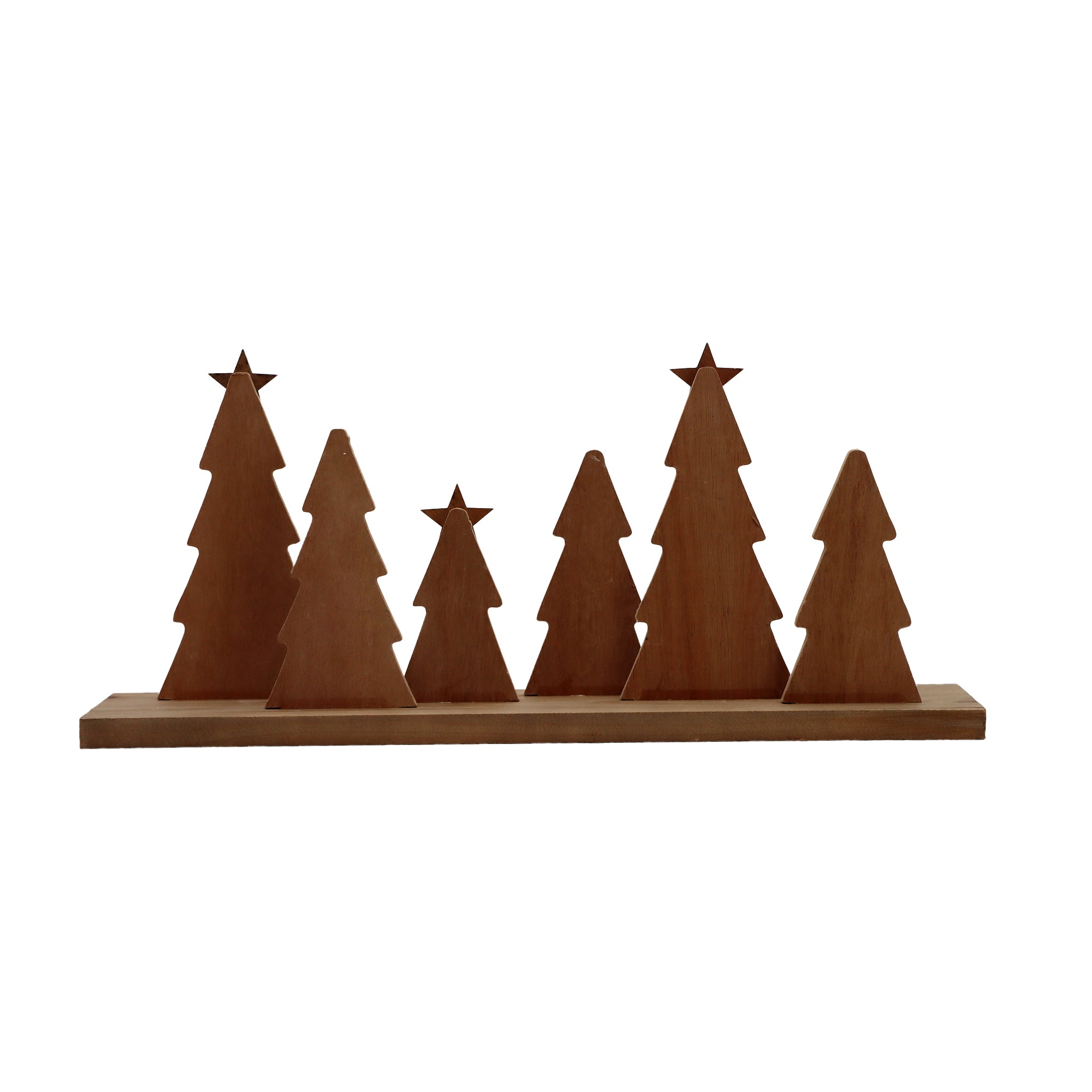 Wooden Christmas Tree with Sliver Star and Wood Base