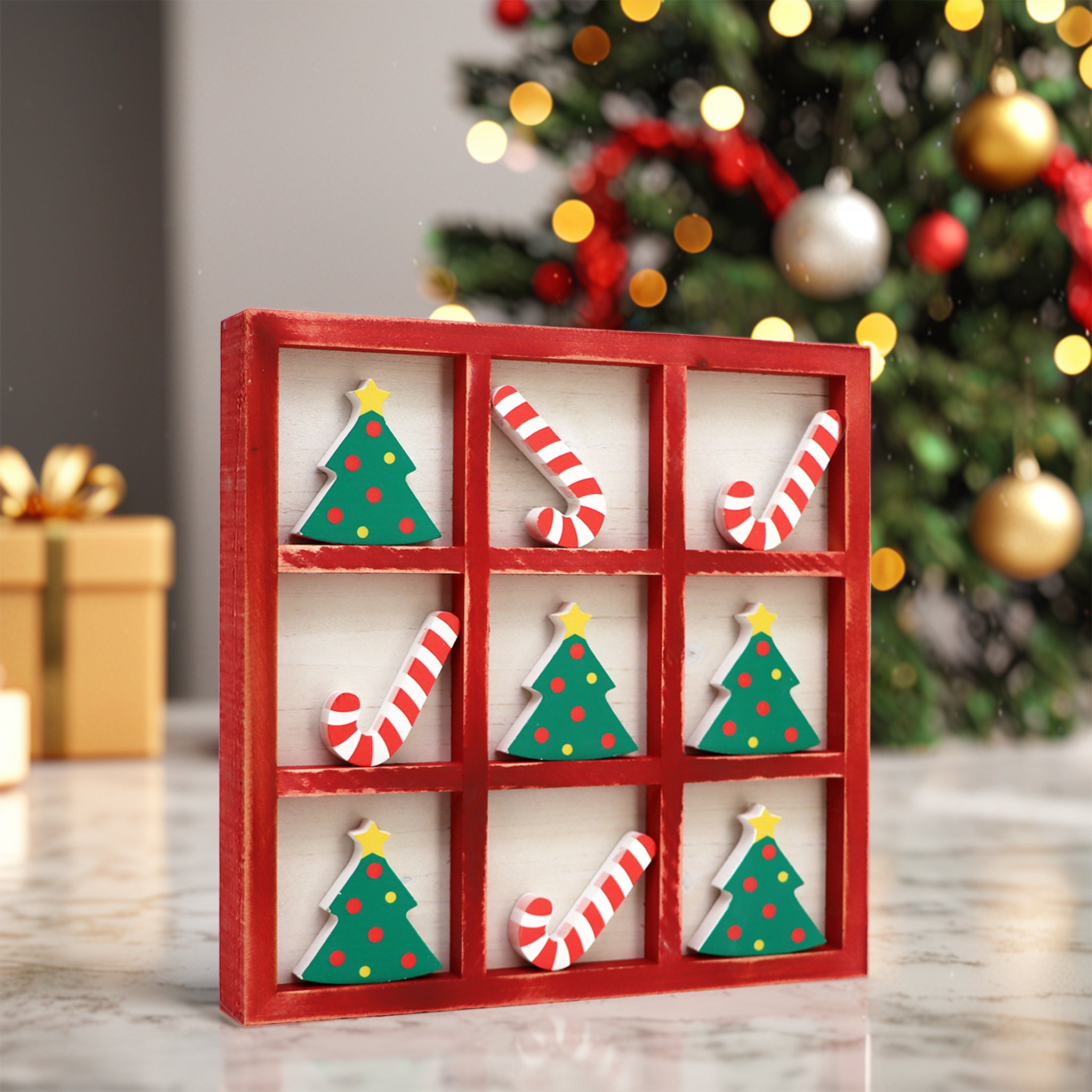 Rustic Wooden Christmas Tic Tac Toe Game