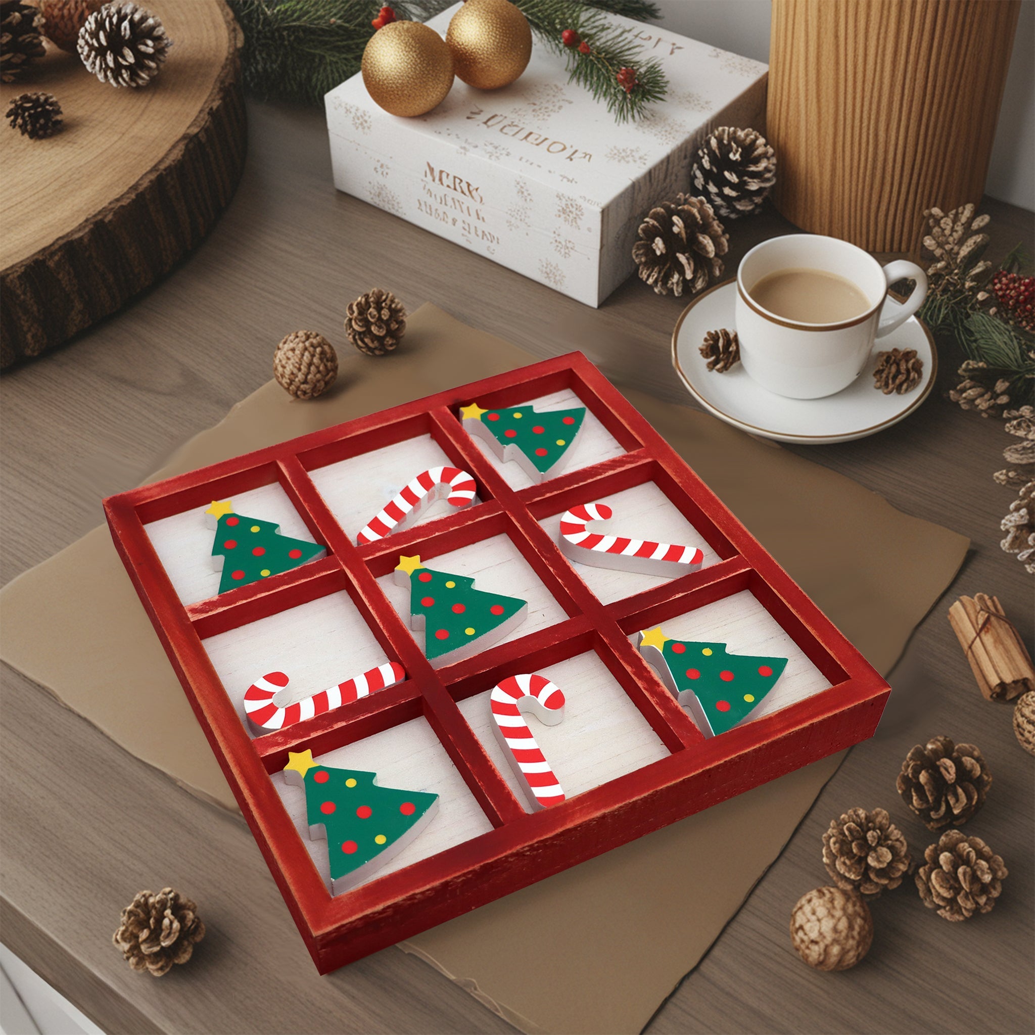 Rustic Wooden Christmas Tic Tac Toe Game