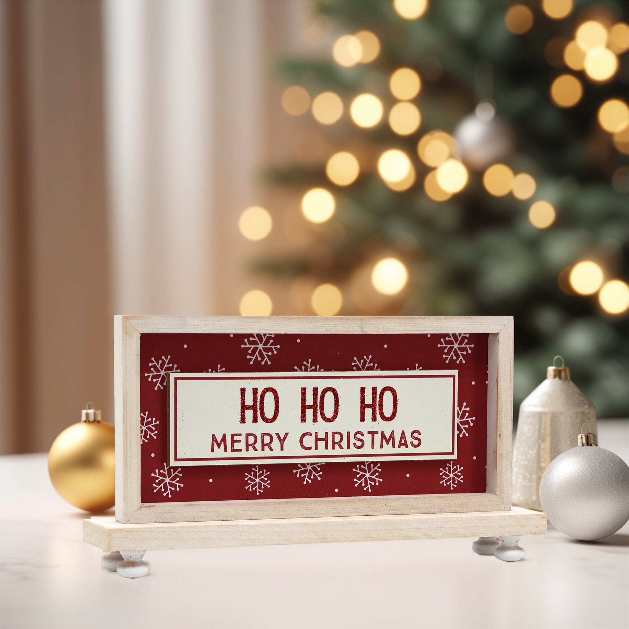 Ho Ho Ho Merry Christmas Decor Sign with Base