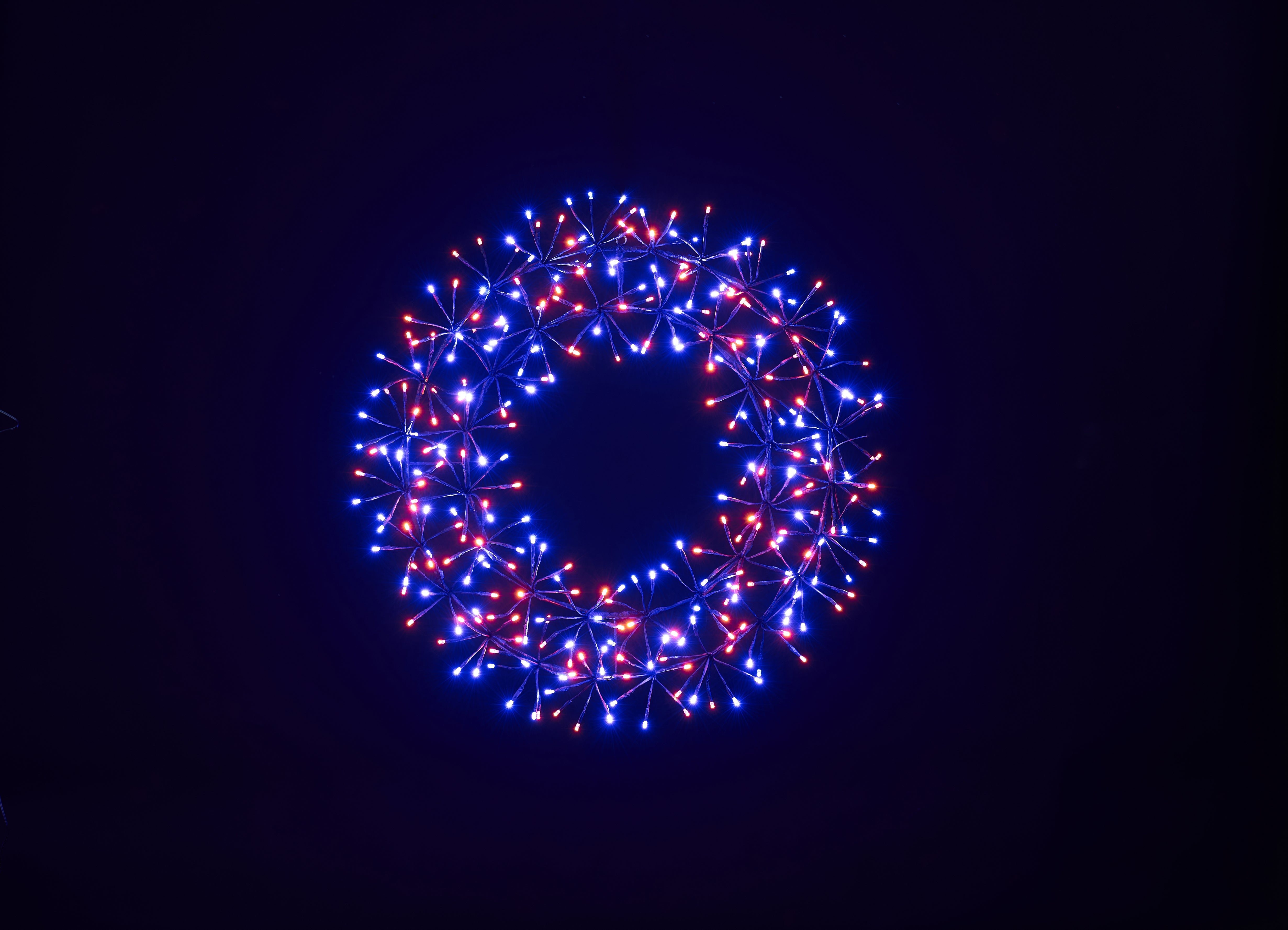 2' Micro LED Wreath with 280 Steady Burn Lights and 40 Flash Purple and Orange Lights 16.5 extension wire - Black Frame