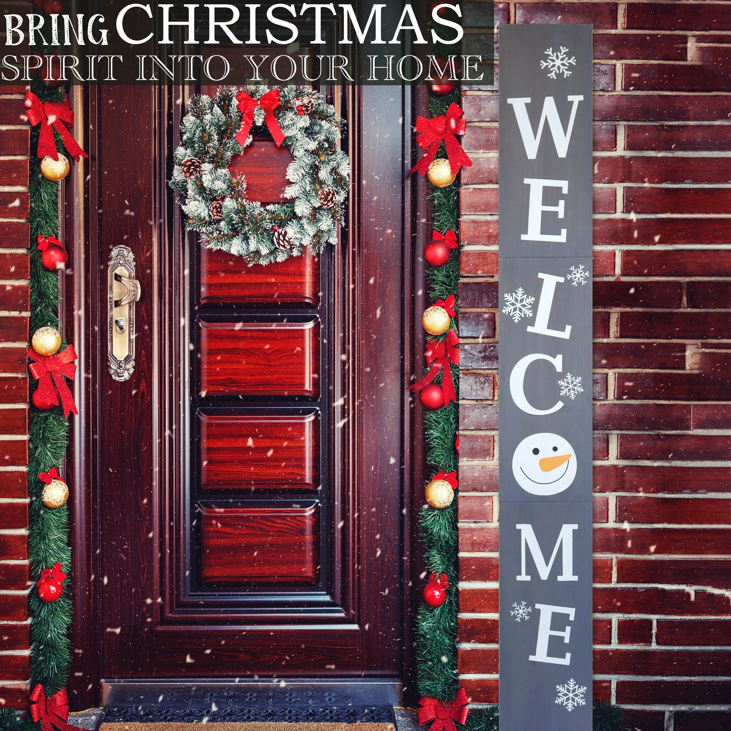 72" Xmas Welcome Wood Porch Sign,  Gray