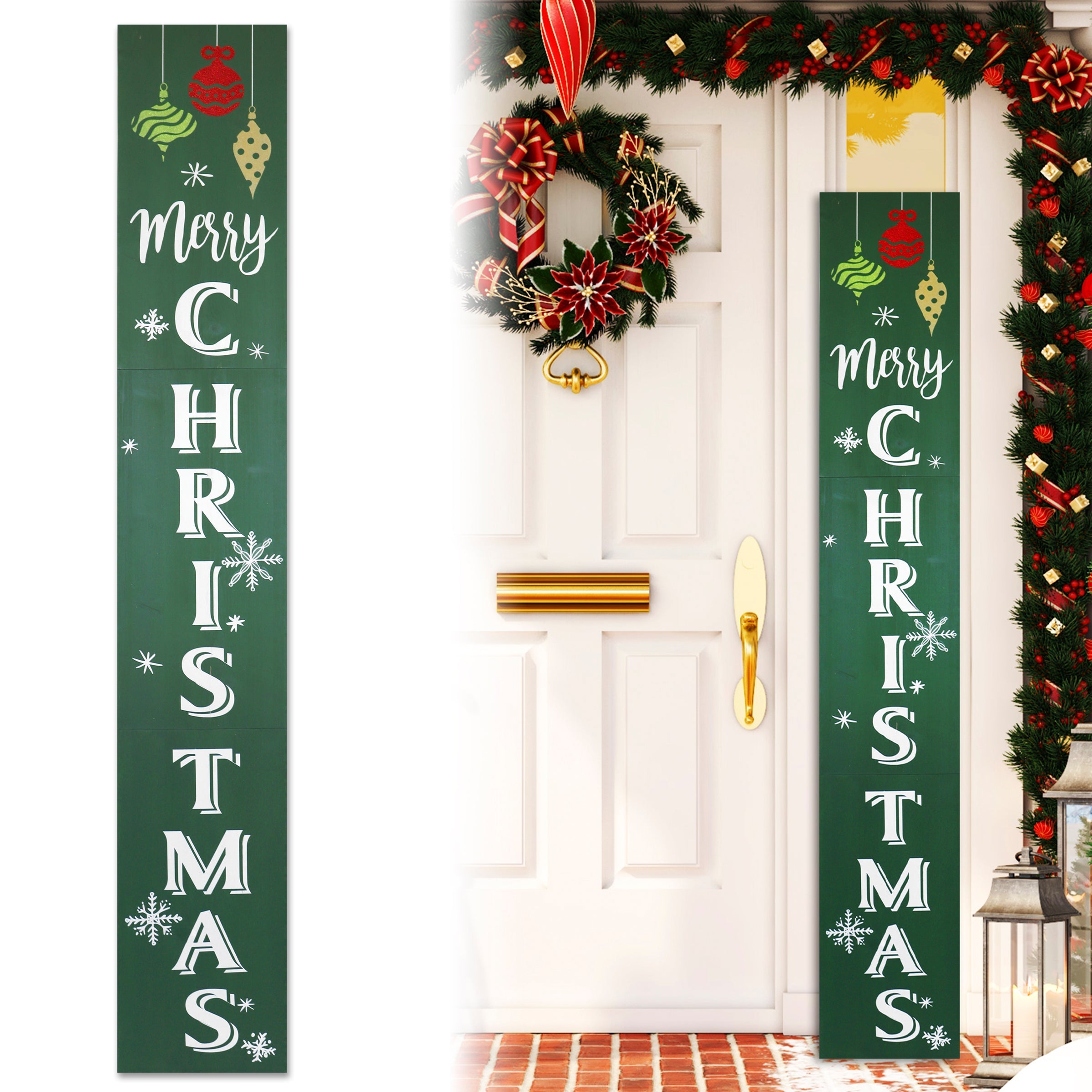 72" Merry Xmas Wood Porch Sign - Green