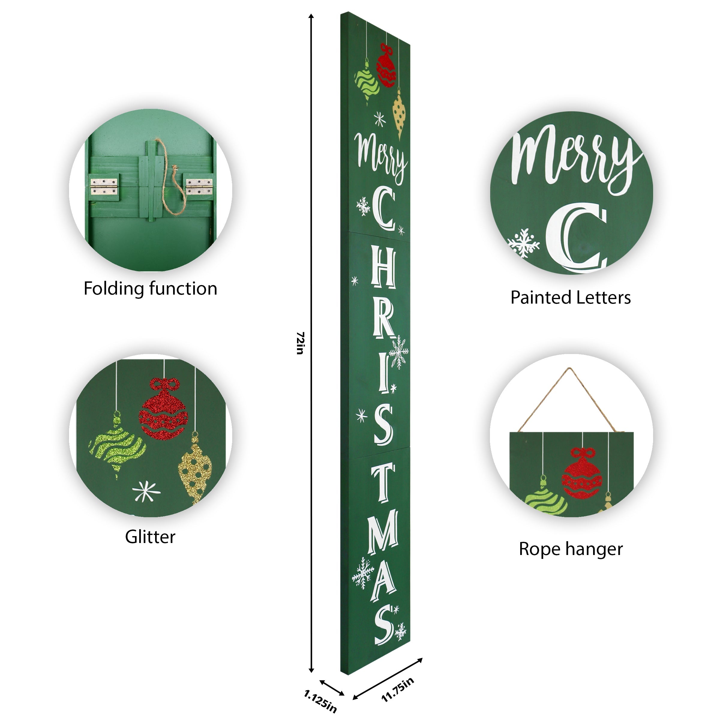 72" Merry Xmas Wood Porch Sign - Green