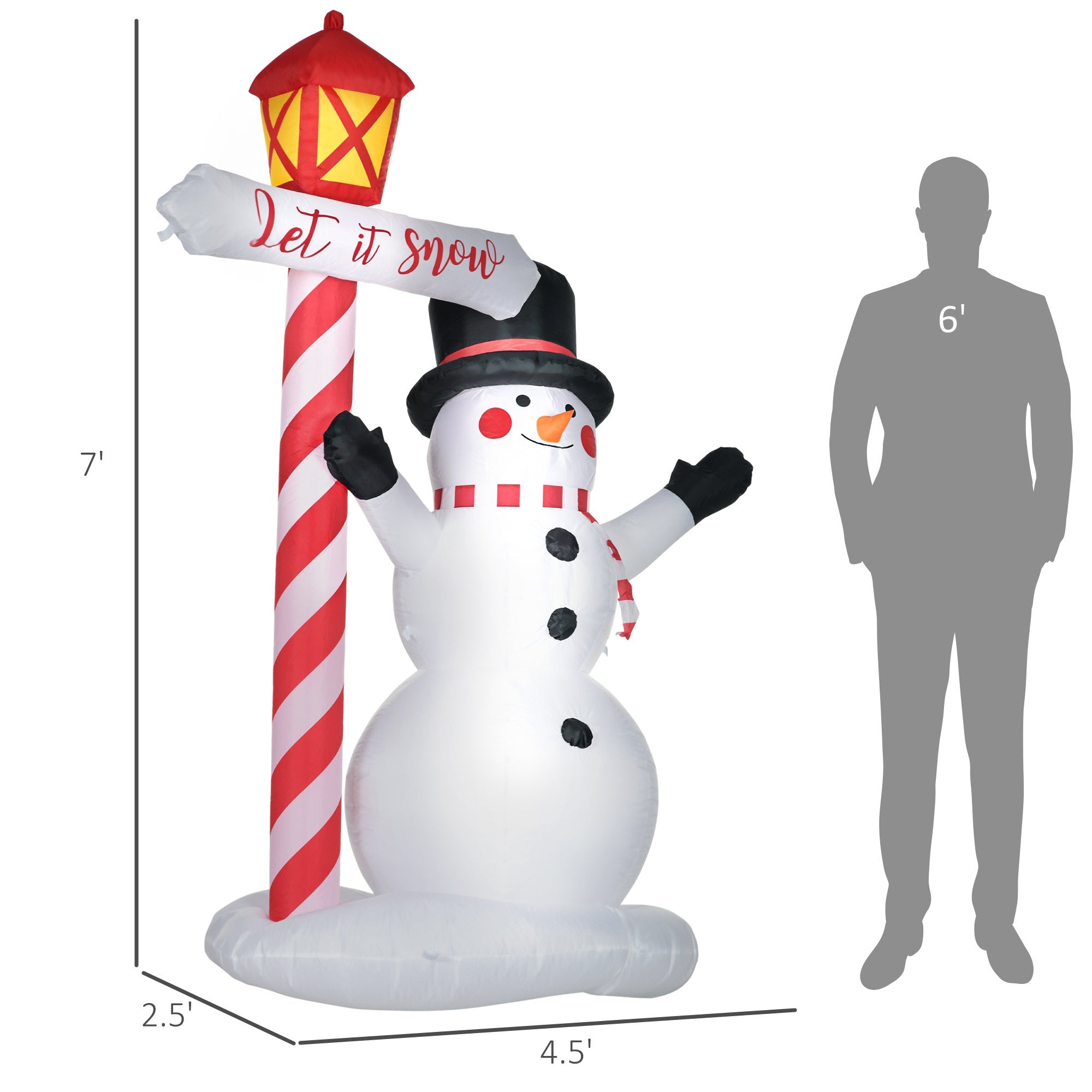 7ft  Snowman with Street Light, Blow-Up LED  Decor-Christmas Inflatables Outdoor