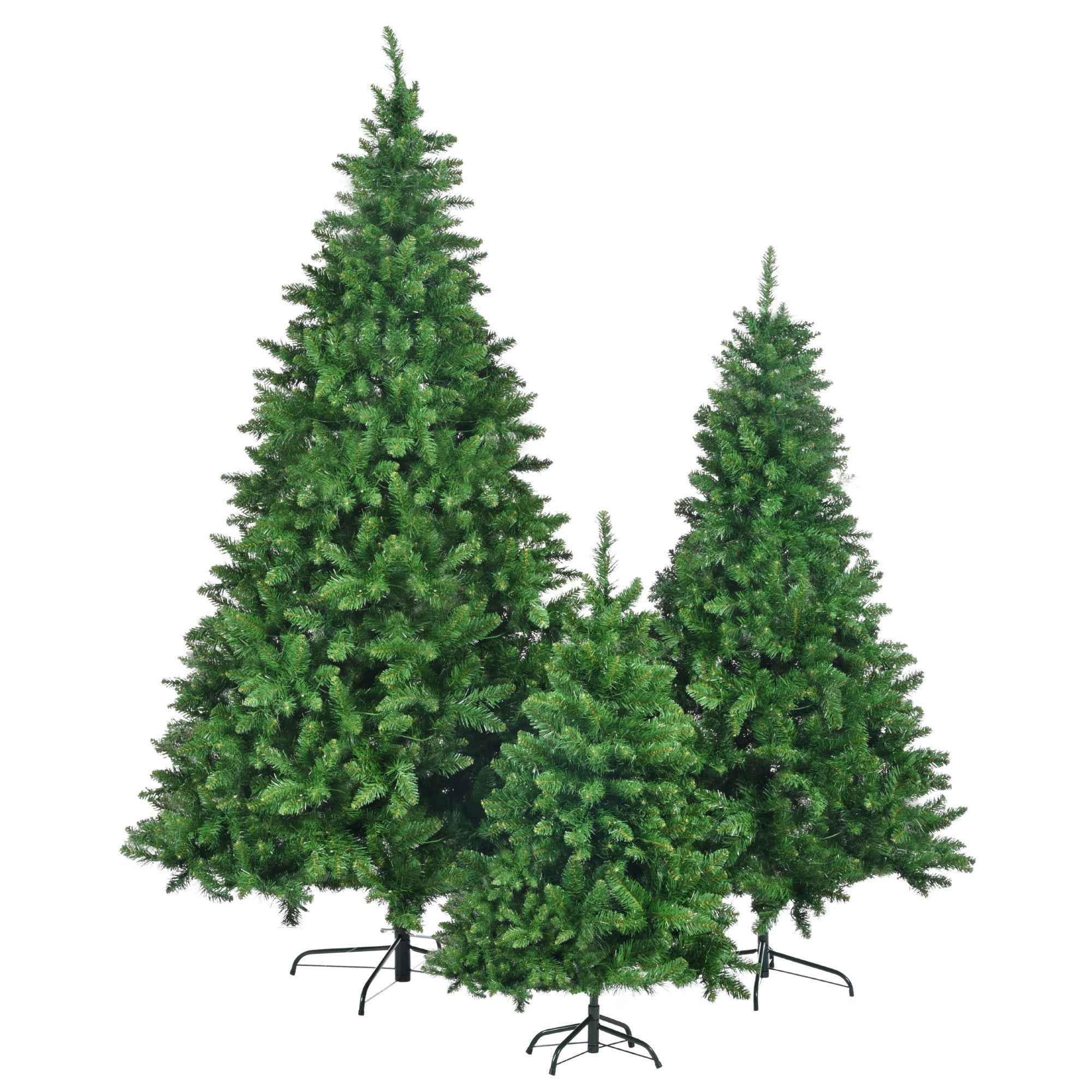 8FT, 6FT, 4FT Pre-Lit Green Pine Artificial Christmas Tree, Set of 3 Hinged Xmas Trees with 820 Warm-Yellow LED Lights